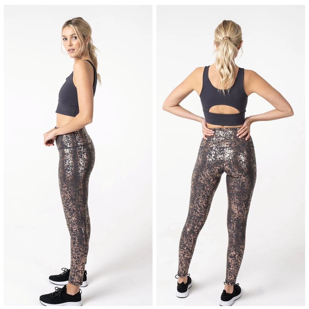 NEW DYI S Signature Tight Shine Foil Legging Metallic HighRise Copper UPF Gym